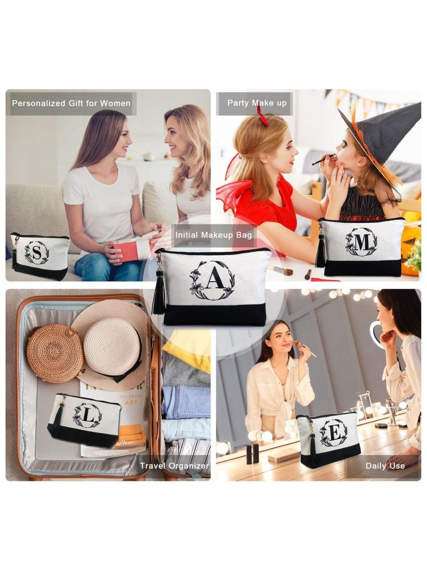 Personalized Gift for Women Teacher Mother Friends Initial Monogram Tote Bag with Makeup Bags Birthday Gift Bag with Leather Handles & Inner Zipper Pocket Letter B