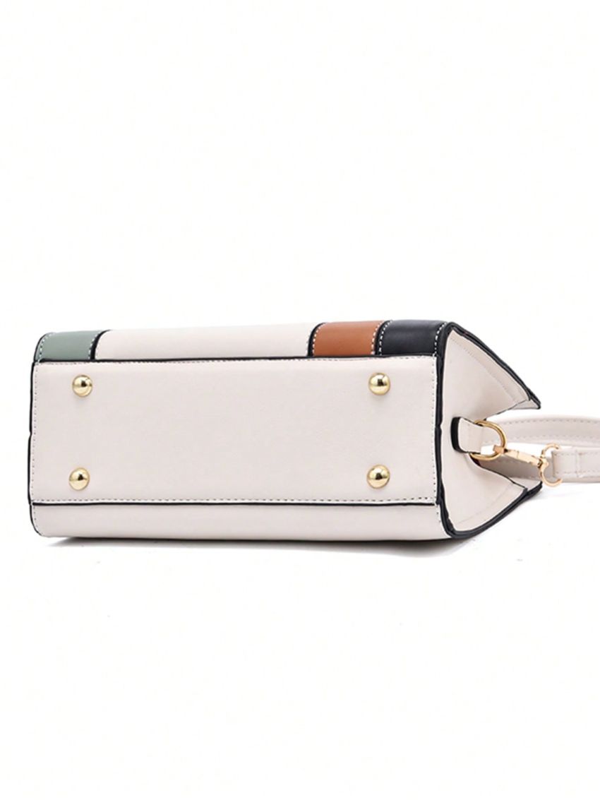 Classic Style Striped Handbag, Women's Colorblock Shoulder Bag, Fashion PU Crossbody Bag