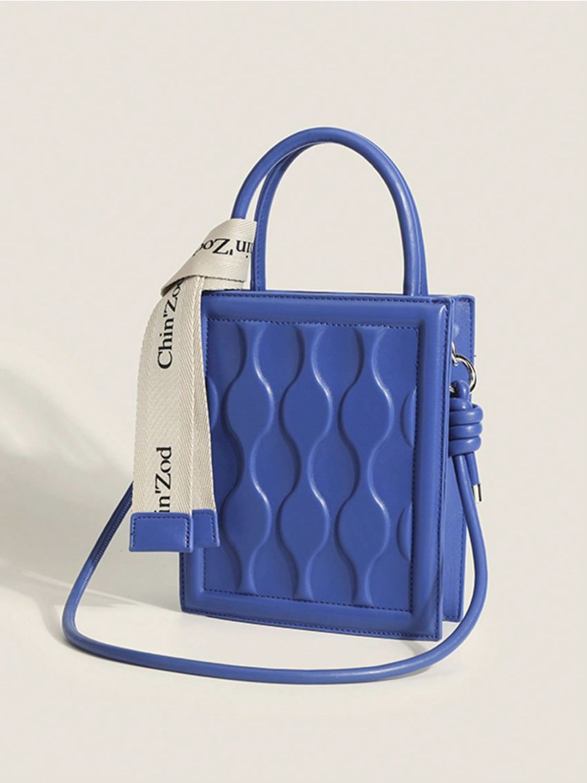 Mini Square Bag Embossed Detail Letter Tape Decor