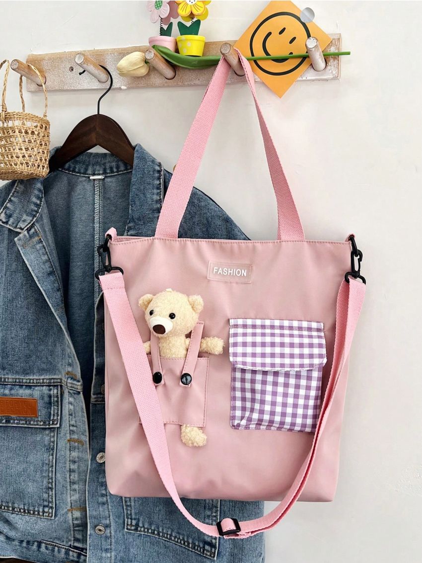 Letter Patch Decor Square Bag Cartoon Bear Decor