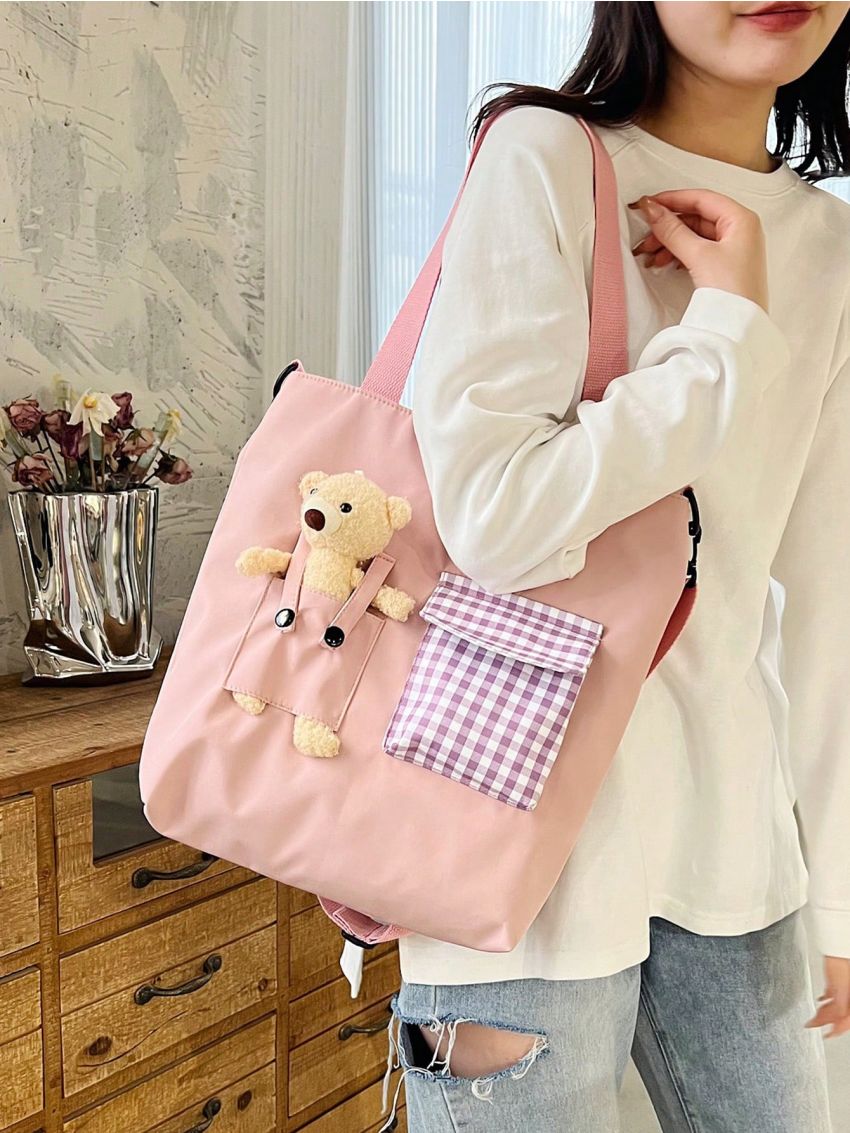 Letter Patch Decor Square Bag Cartoon Bear Decor