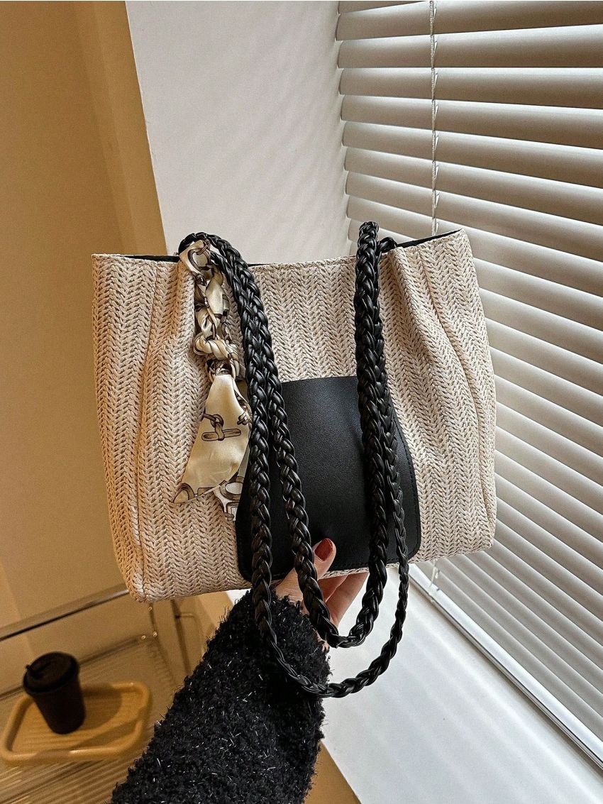 Medium Straw Bag Patch & Twilly Scarf Decor