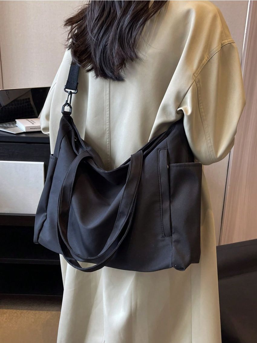 Large Shopper Bag Multi-Pocket Casual Black