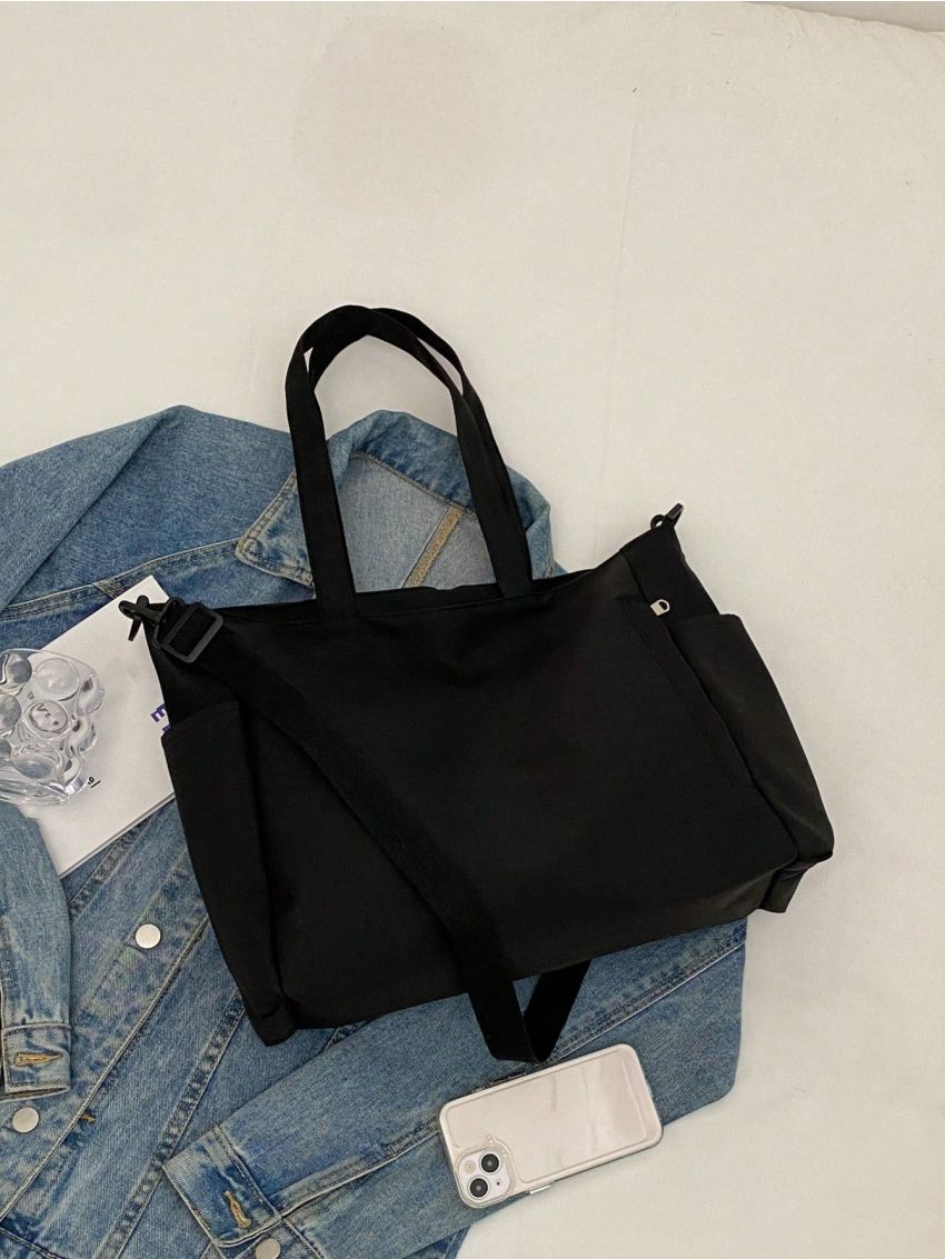 Large Shopper Bag Multi-Pocket Casual Black