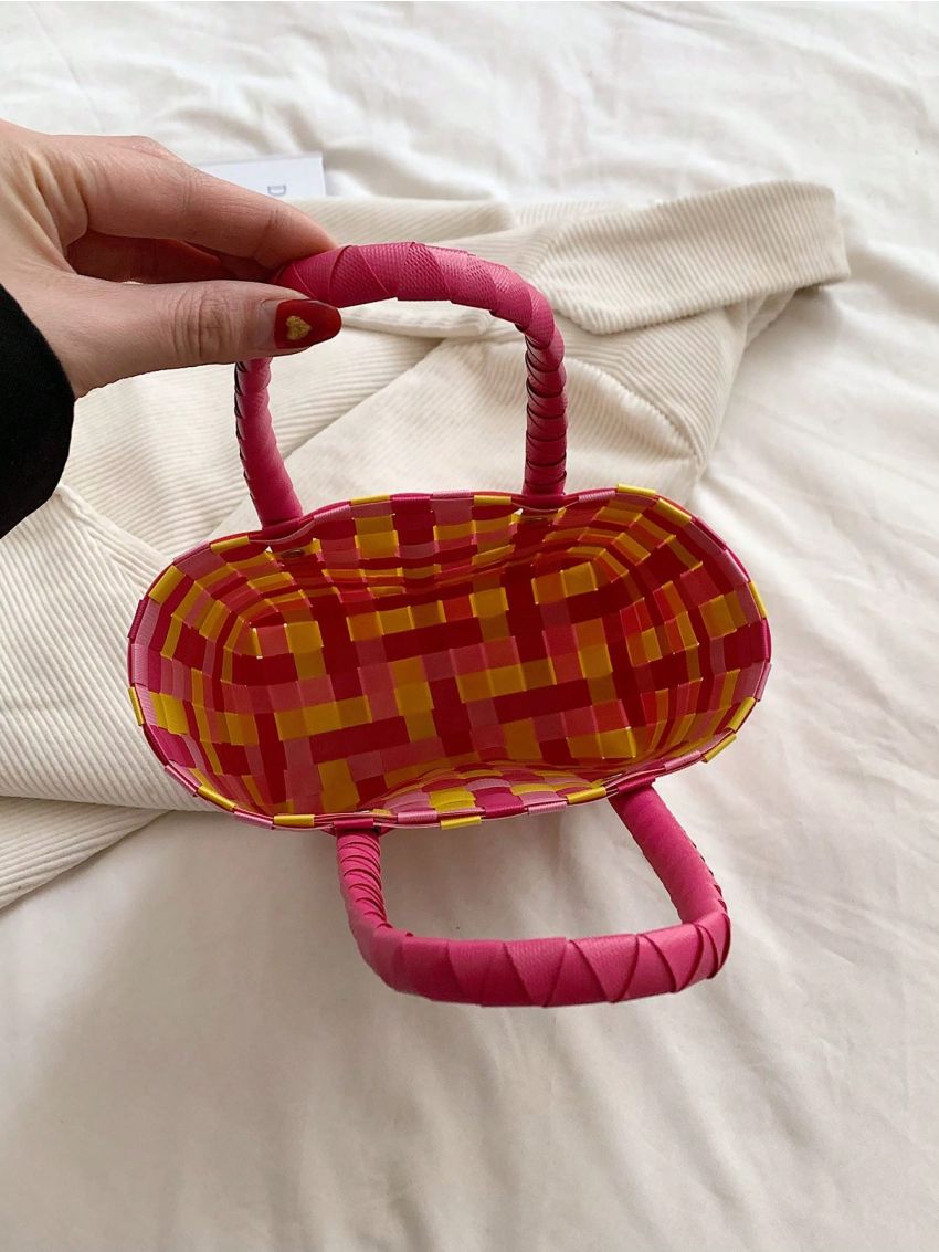 Medium Square Bag Colorblock Braided Design, Clear Bag