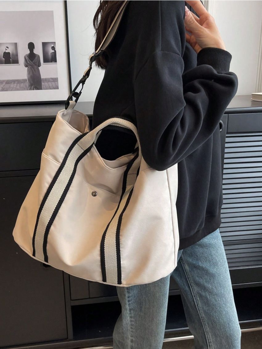 Medium Shopper Bag Striped Detail Casual