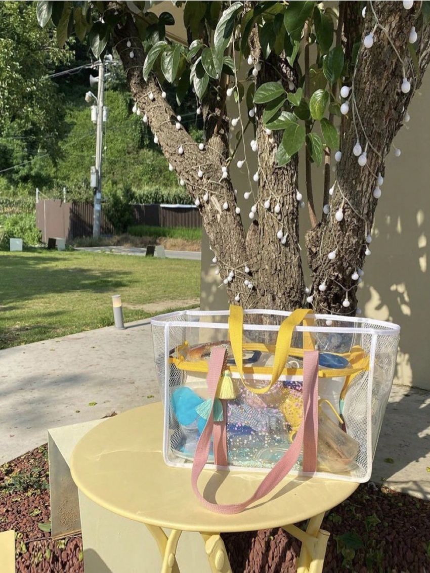 Contrast Binding Shoulder Tote Bag Tassel Decor Waterproof PVC