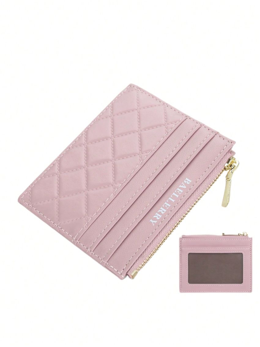 Letter Print Card Holder Quilted Zipper