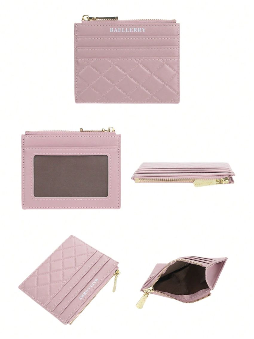 Letter Print Card Holder Quilted Zipper