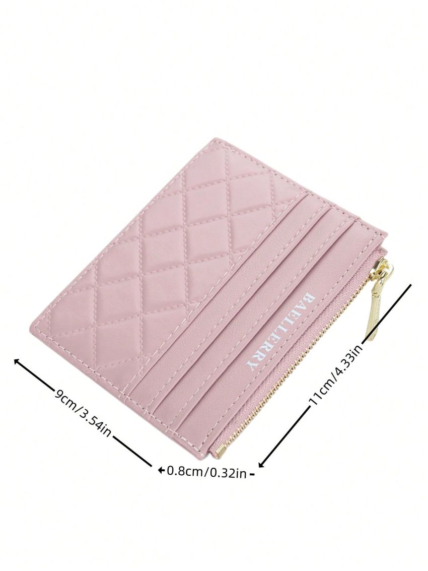 Letter Print Card Holder Quilted Zipper