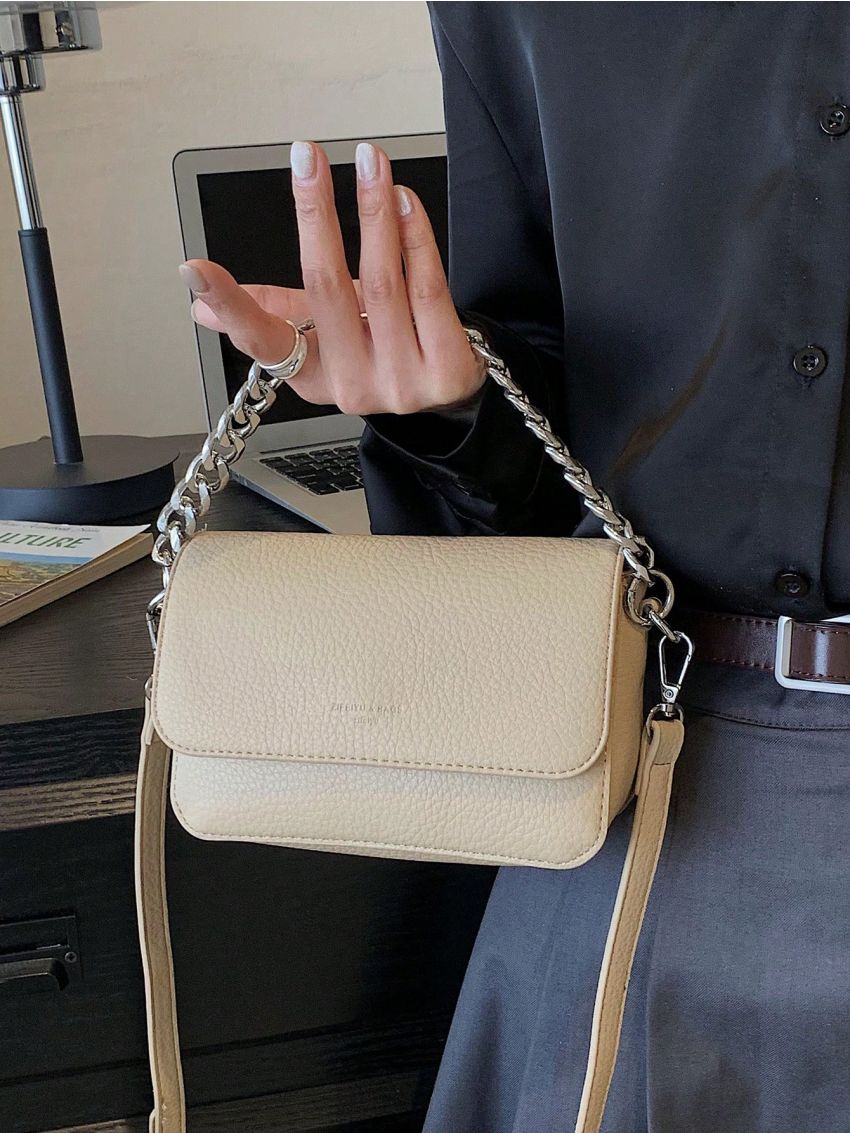 Mini Square Bag Chain Decor Litchi Embossed Flap PU