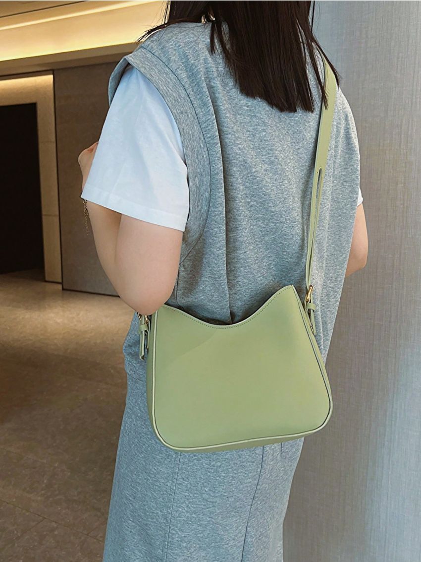 Small Hobo Bag Green Zipper PU