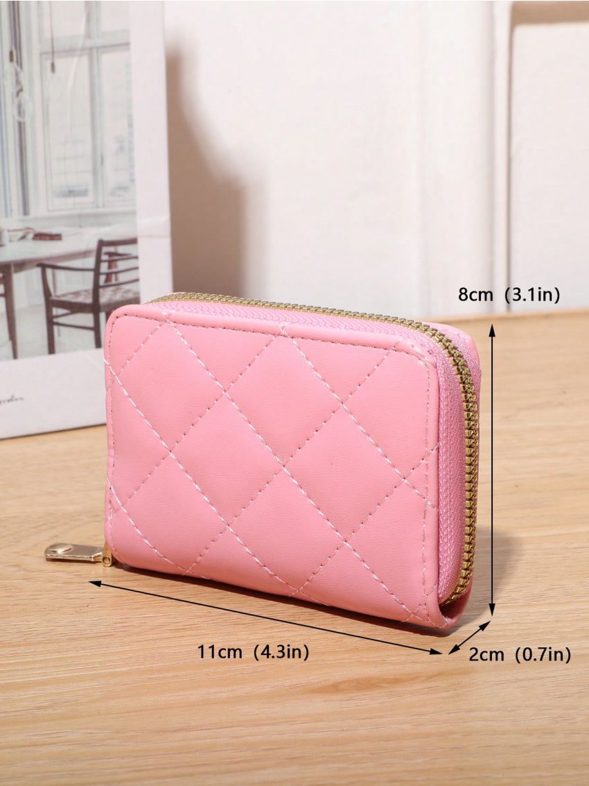 White Classic Card Holder Quilted Detail Zipper PU