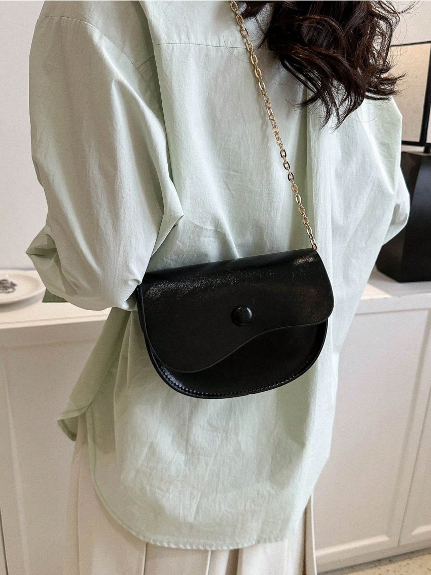 Mini Saddle Bag Snap Button Chain Flap PU