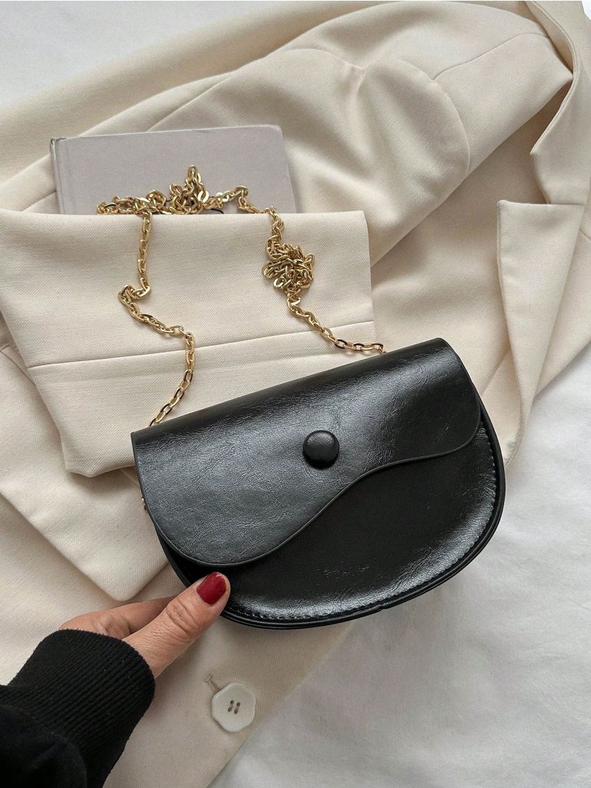 Mini Saddle Bag Snap Button Chain Flap PU