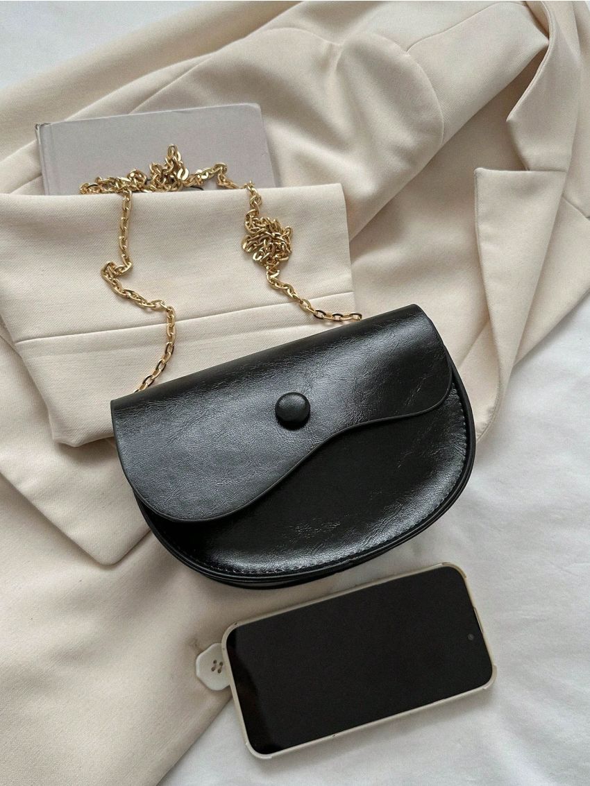Mini Saddle Bag Snap Button Chain Flap PU