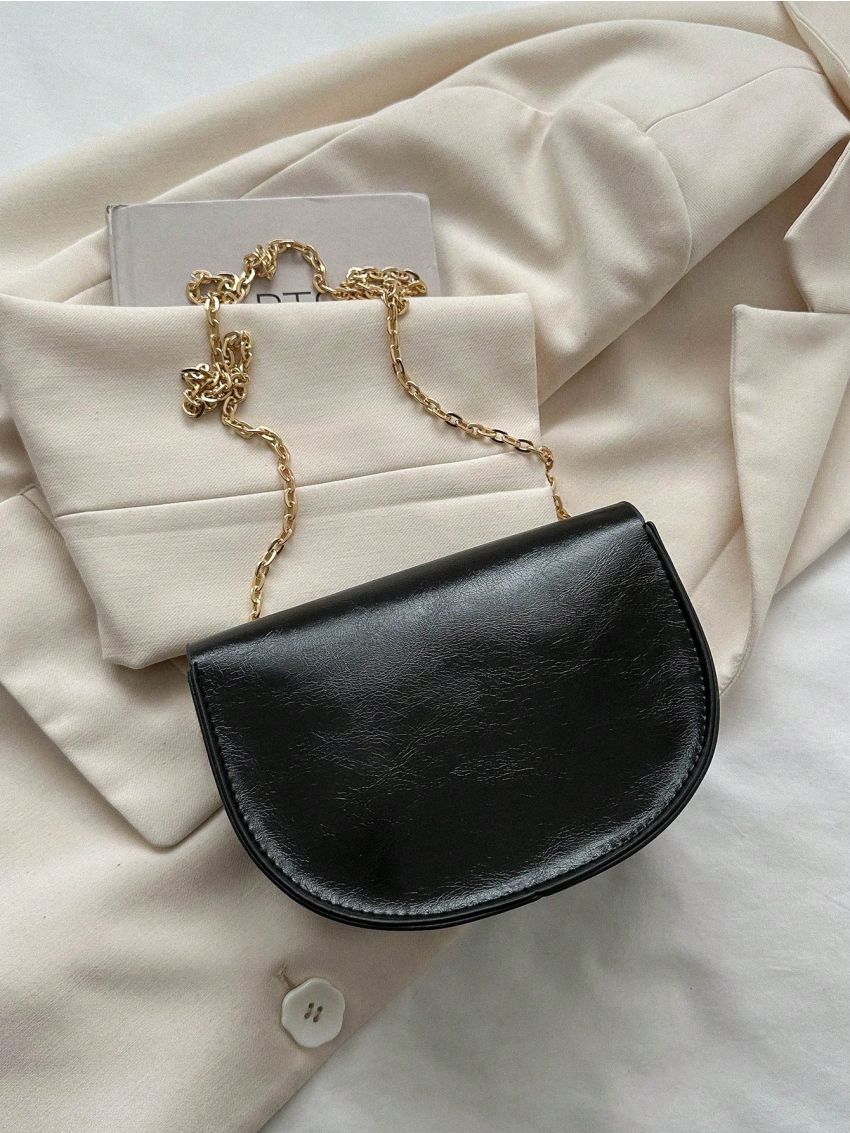 Mini Saddle Bag Snap Button Chain Flap PU