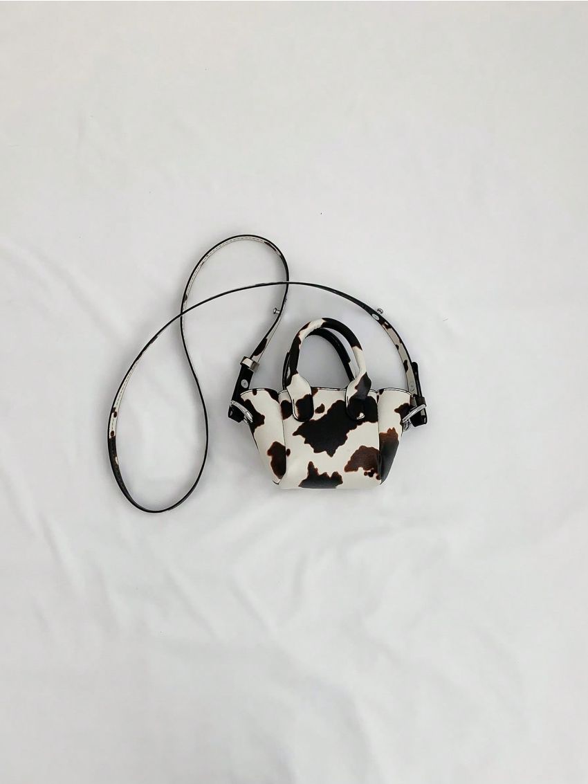 Cow Print Square Bag Mini Chain Decor Double Handle