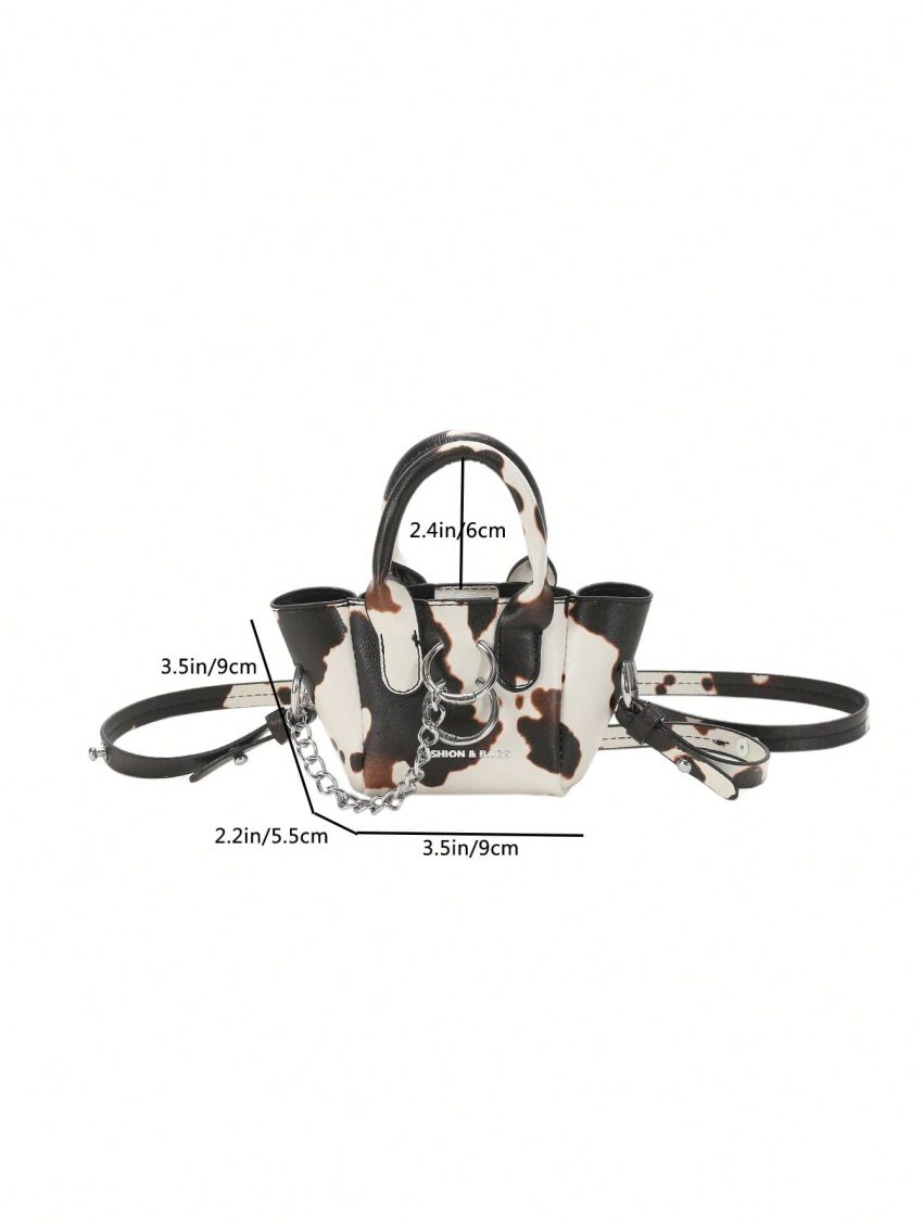 Cow Print Square Bag Mini Chain Decor Double Handle