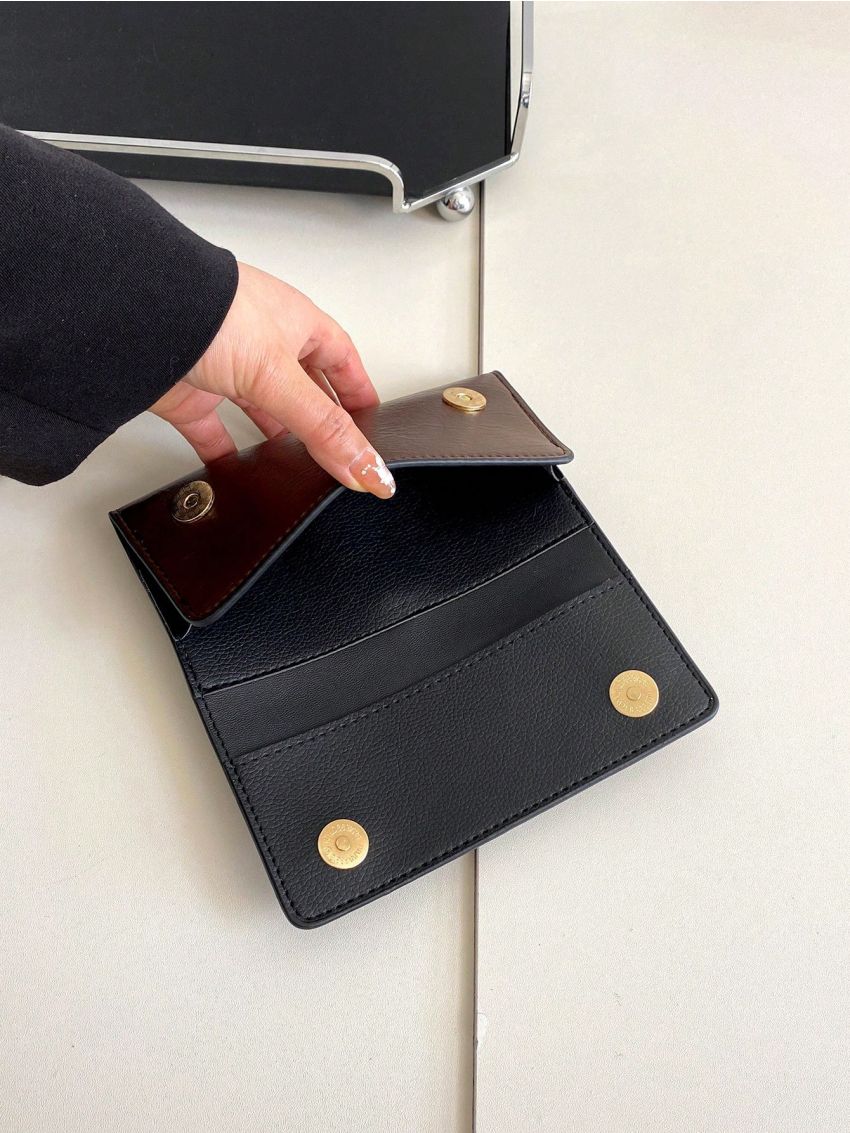 Crocodile Embossed Phone Wallet Snap Button Black Elegant
