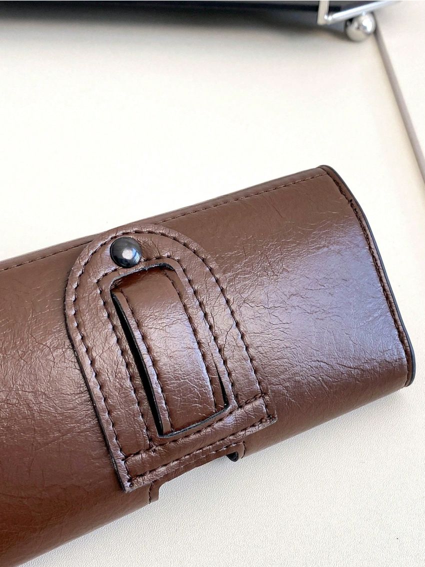Crocodile Embossed Phone Wallet Snap Button Black Elegant