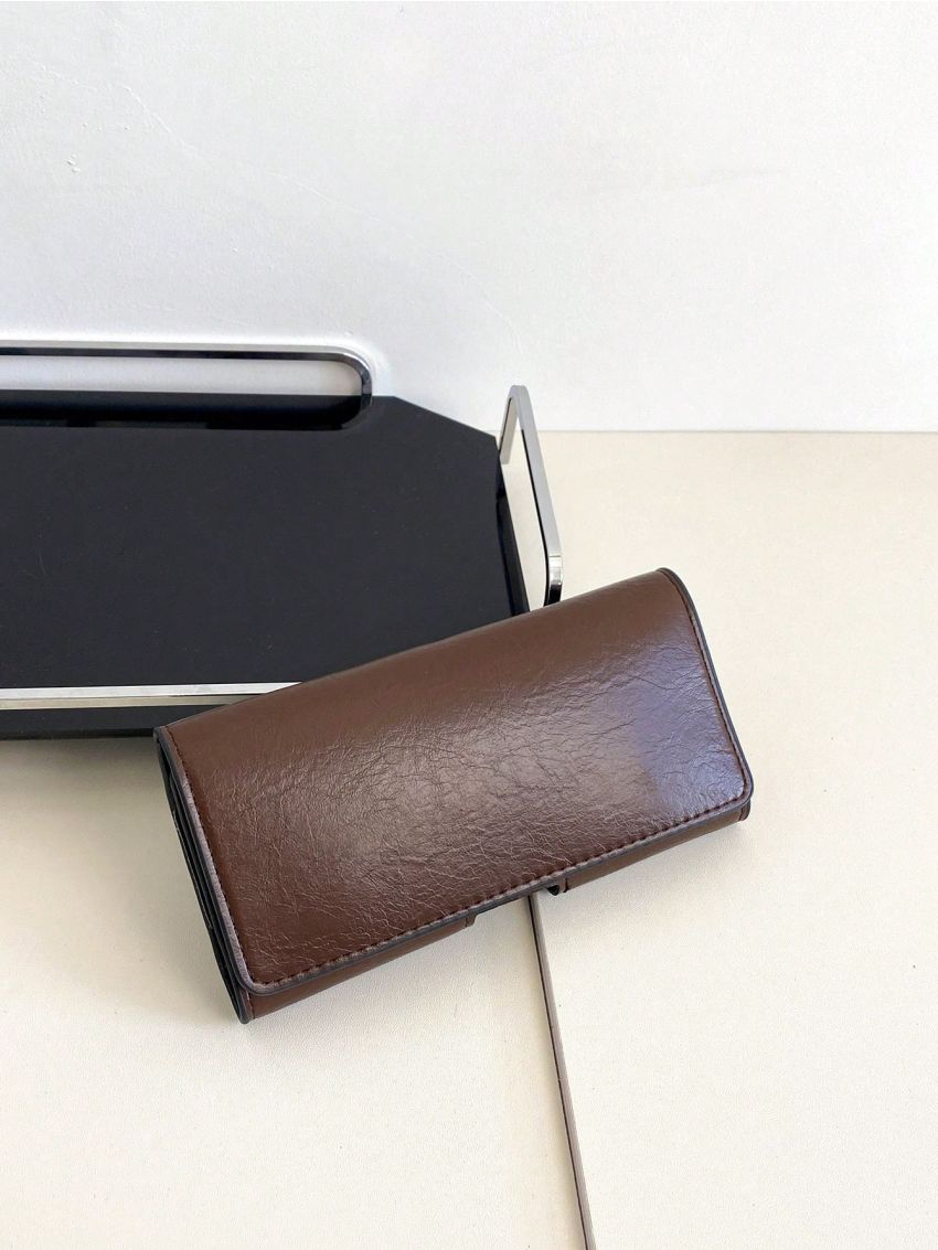Crocodile Embossed Phone Wallet Snap Button Black Elegant