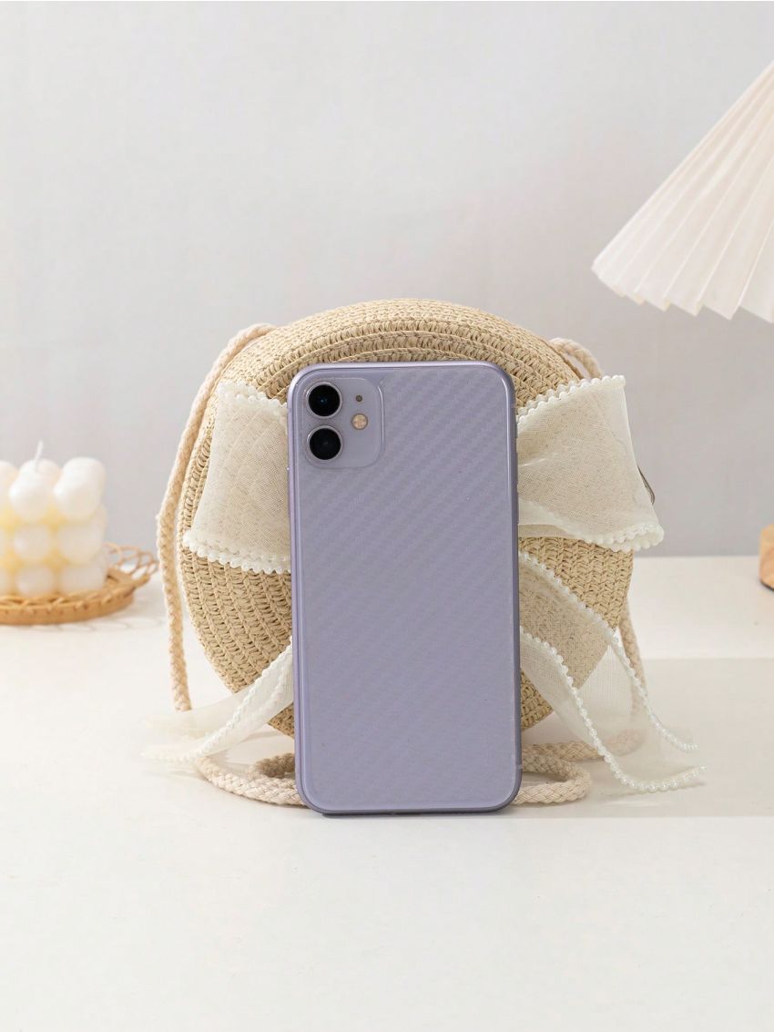 Bow Decor Straw Bag Mini Beige Vacation