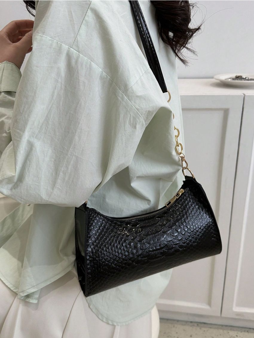 Snakeskin Embossed Baguette Bag Medium Funky Gold