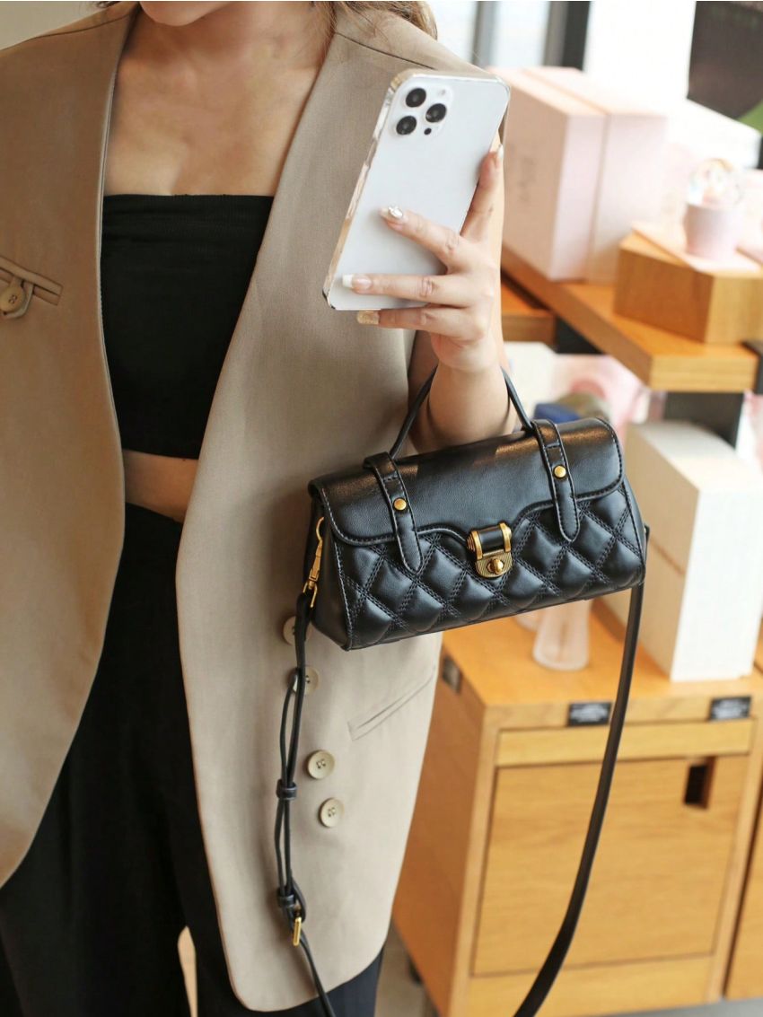 Quilted Square Bag Flap Twist Lock Small