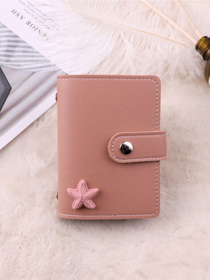 Star Decor Card Holder Snap Button Pink