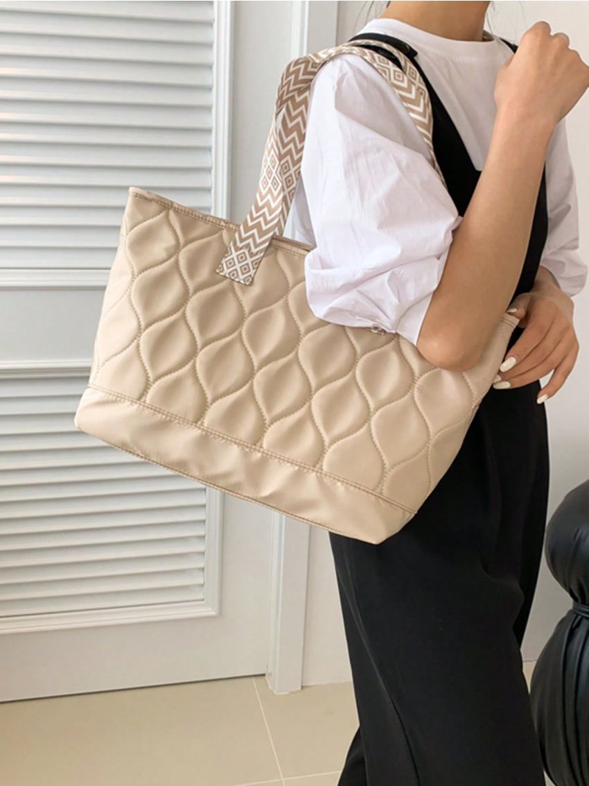 Quilted Shoulder Tote Bag Small Double Handle