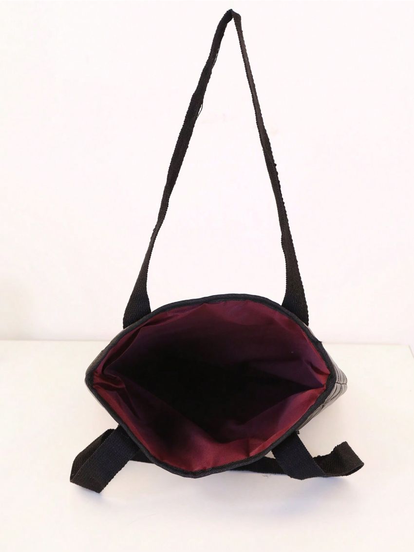 Quilted Shoulder Tote Bag Small Double Handle Black