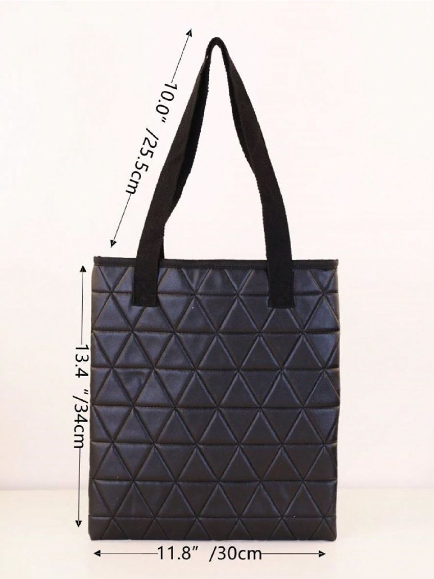 Quilted Shoulder Tote Bag Small Double Handle Black