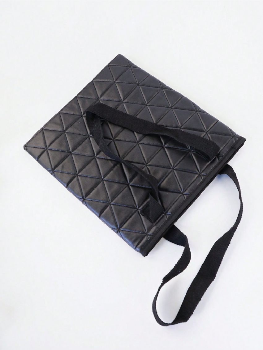 Quilted Shoulder Tote Bag Small Double Handle Black