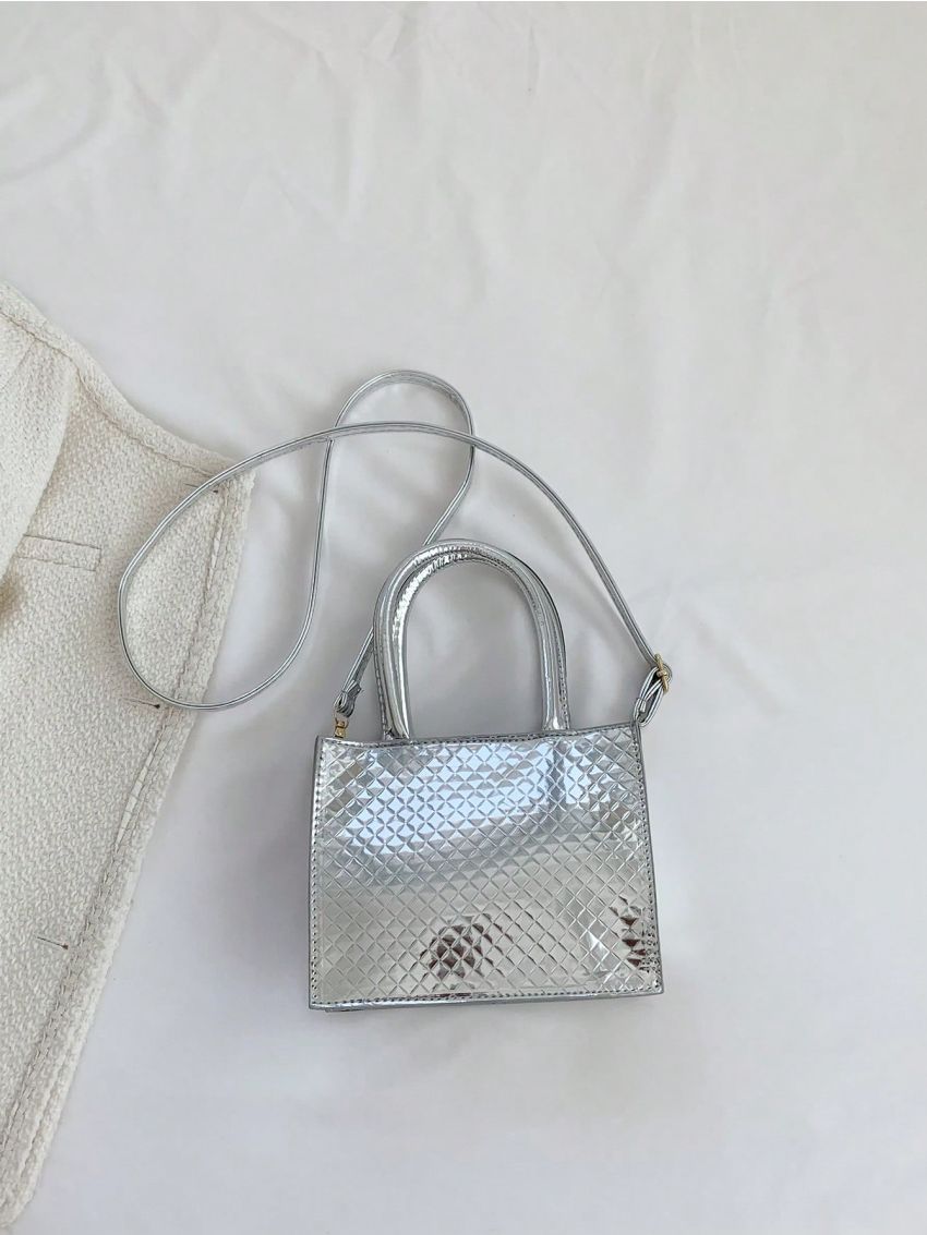 Geometric Pattern Square Bag Mini Double Handle Metallic Funky