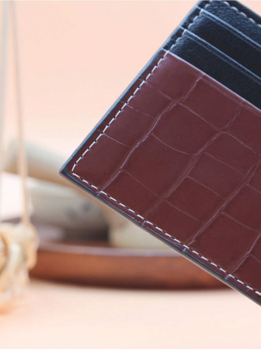 Crocodile Embossed Card Holder Color Block Pu