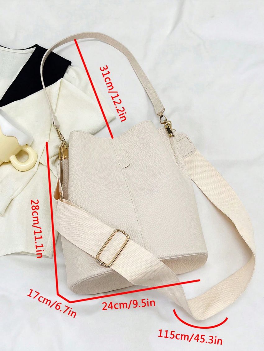 Minimalist Bucket Bag Small Pu Beige Litchi Embossed