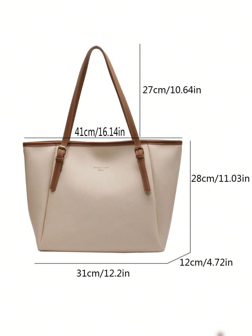 Large Shoulder Tote Bag Colorblock Buckle Decor For Work