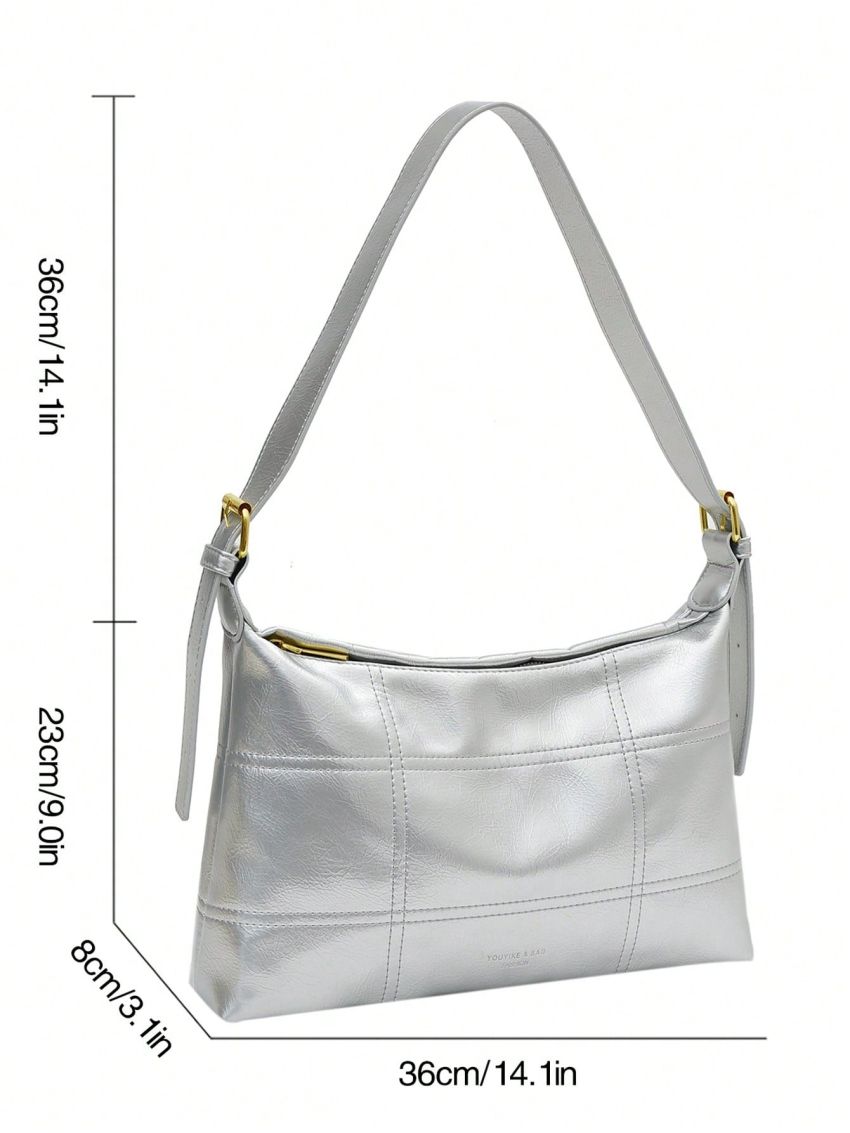 Stitch Detail Hobo Bag Silver Funky Adjustable Strap