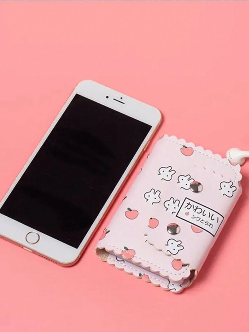 Cartoon Print Credit Card Holder, Flap Button Clutch Card Bag, Casual Purse With Multi Card Slots