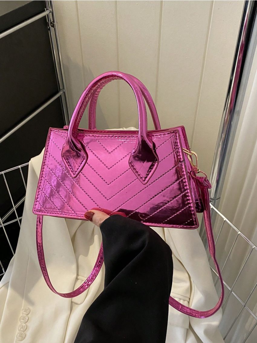 Chevron Pattern Baguette Bag Hot Pink Fashionable