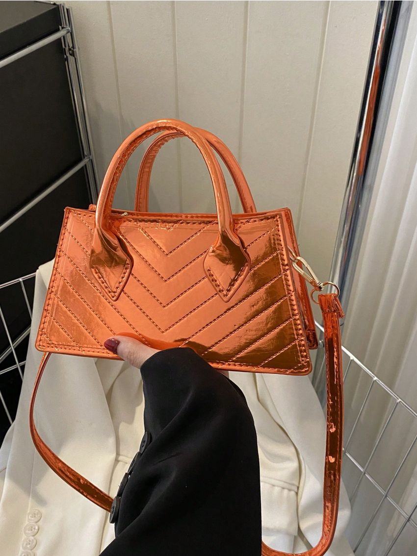 Chevron Pattern Baguette Bag Orange Fashionable
