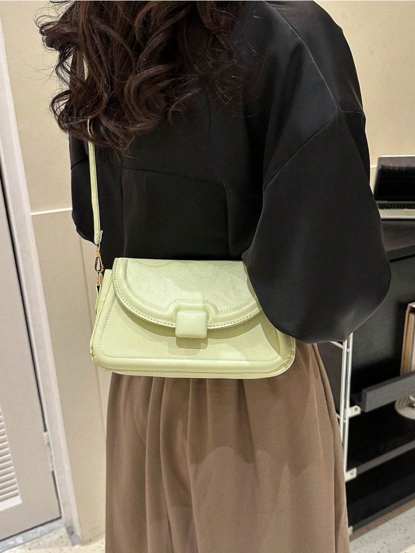 Black Square Bag Flap Adjustable Strap For Daily