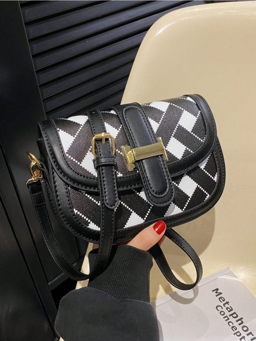 Small Saddle Bag Colorblock Flap For Daily