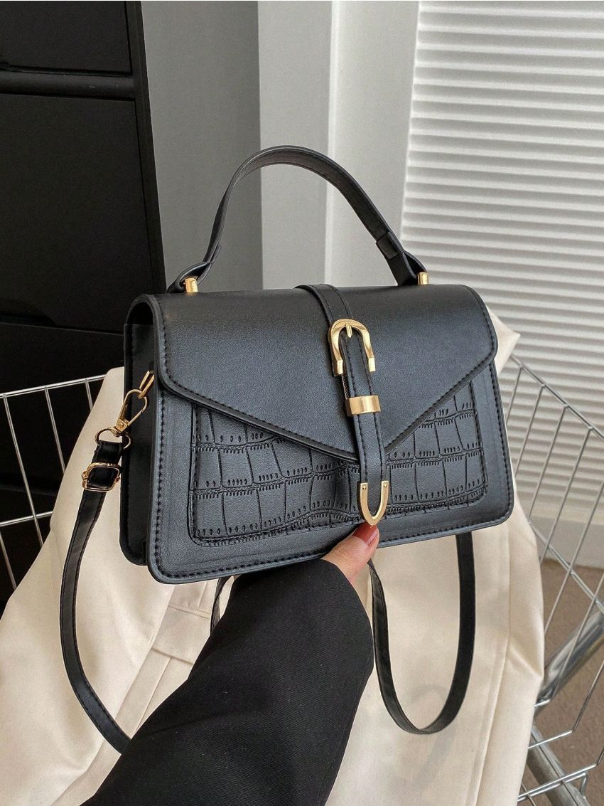 Small Square Bag Crocodile Embossed Flap For Work