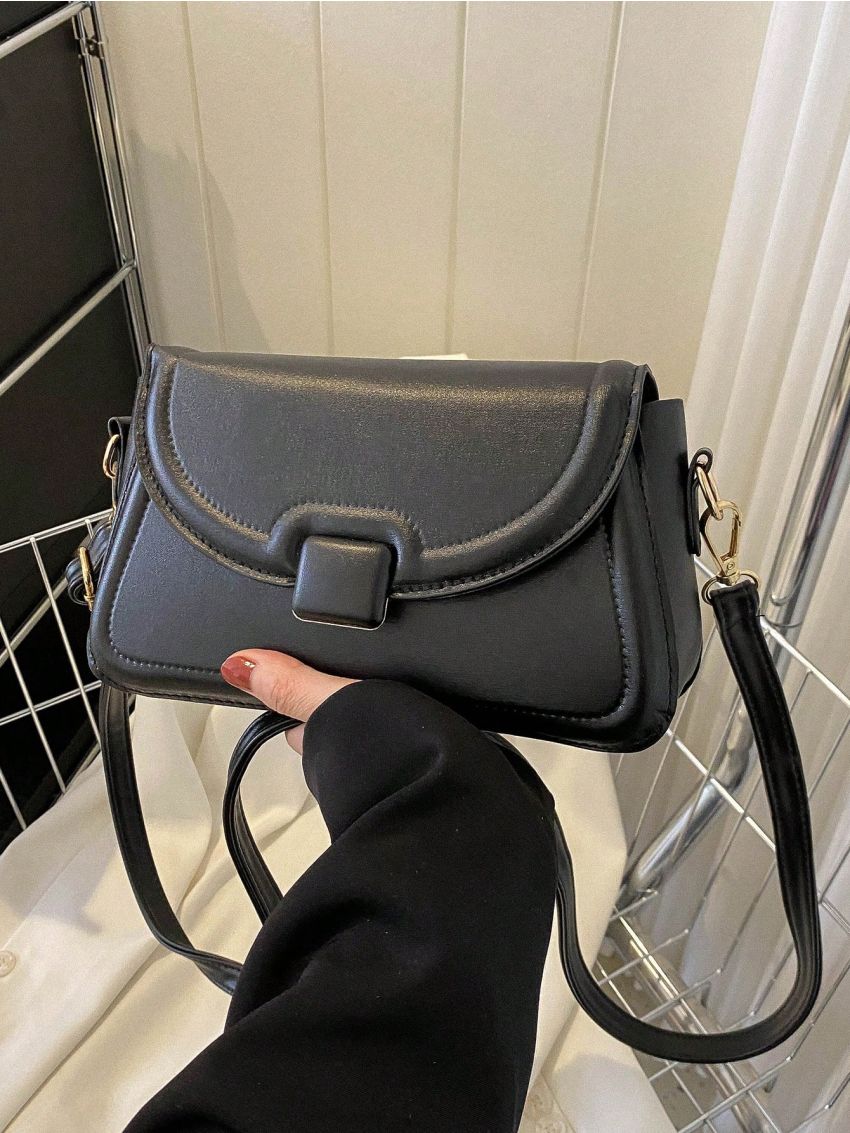 Small Square Bag Black Flap Adjustable Strap For Work