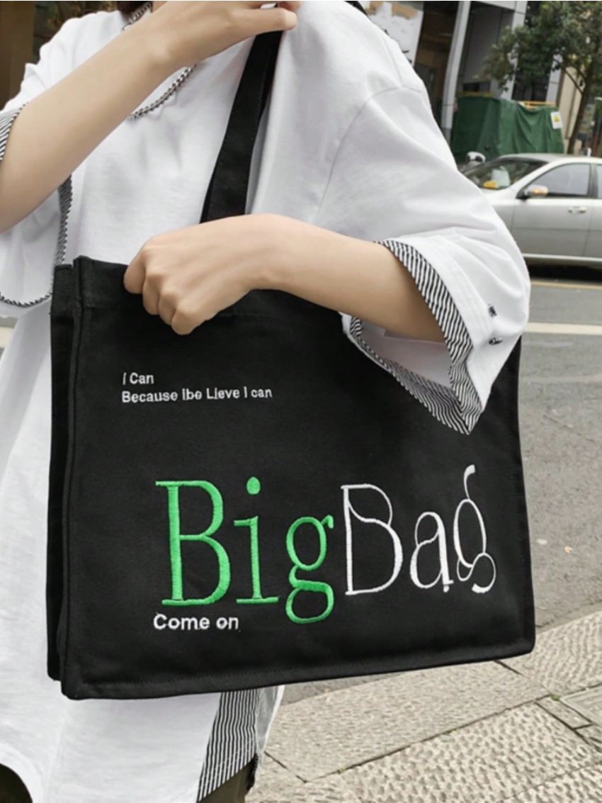 Polyamide Shopper Bag Letter Embroidered