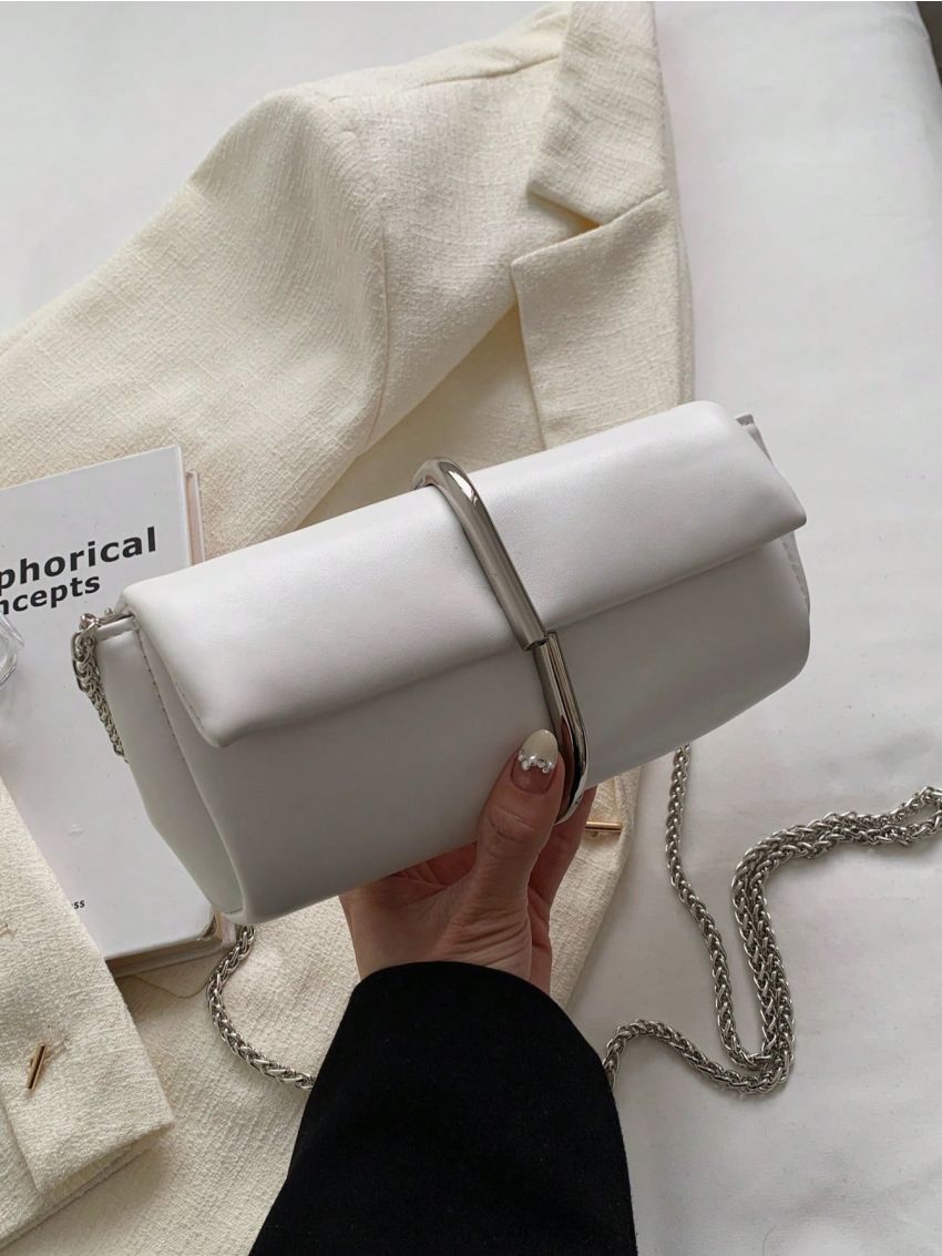 PU Square Bag Chain White