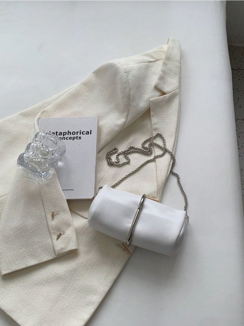 PU Square Bag Chain White