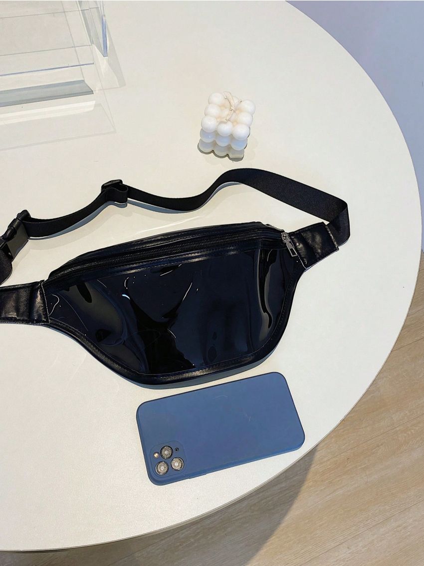 PVC Fanny Pack Zipper Solid Color, Clear Bag